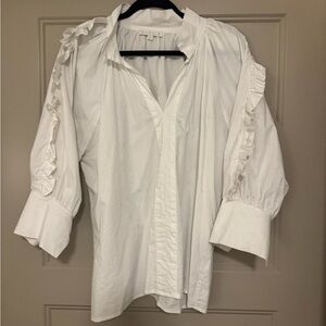 Karlie White Puff Sleeve Ruffle Blouse